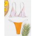 Women Triangle Rib Solid Color Thong Bikini Backless Swimwear