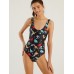 Women Cartoon Dinosaur Print Open Back One Piece Beach Swimwear