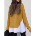 Women Loose Spliced Solid O  Neck Pullover Long Sleeve Casual Sweatshirt