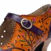  Genuine Leather Retro Fashion Floral Colorblock Comfy Breathable Hollow Mary Jane Heels