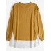 Women Loose Spliced Solid O  Neck Pullover Long Sleeve Casual Sweatshirt