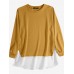 Women Loose Spliced Solid O  Neck Pullover Long Sleeve Casual Sweatshirt