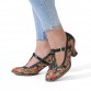  Genuine Leather Retro Fashion Floral Comfy T  strap Heels