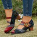  Genuine Leather Hook   Loop Comfy Retro Colorblock Floral Decor Mary Jane Heels