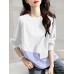 Stripe Stitch Hem Long Sleeve Crew Neck Casual Sweatshirt