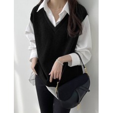 Contrast Patchwork Lapel Sweatshirt