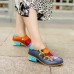  Genuine Leather Retro Colorblock Floral Decor Comfy Side  zip Low Heel Shoes