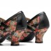  Genuine Leather Retro Fashion Floral Comfy T  strap Heels