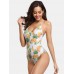 Women Banana Print Criss  Cross Spaghetti Straps One Piece Beach Swimwear